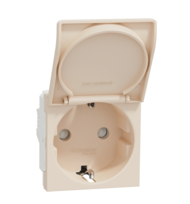 Фото Розетка із заземленням шторками та кришкою бежевий гвинтовий затискач UNICA NEW Schneider Electric