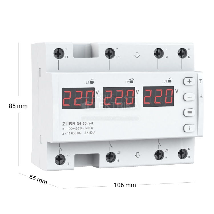 Фото 2 Реле напряжения ZUBR D6-50 red