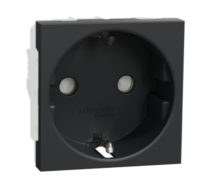 Фото Розетка із заземленням та шторками гвинтовий затискач антрацит UNICA NEW Schneider Electric