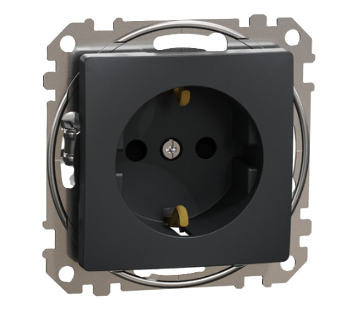 Фото 2 Розетка Sedna Design с заземлением и шторками черная