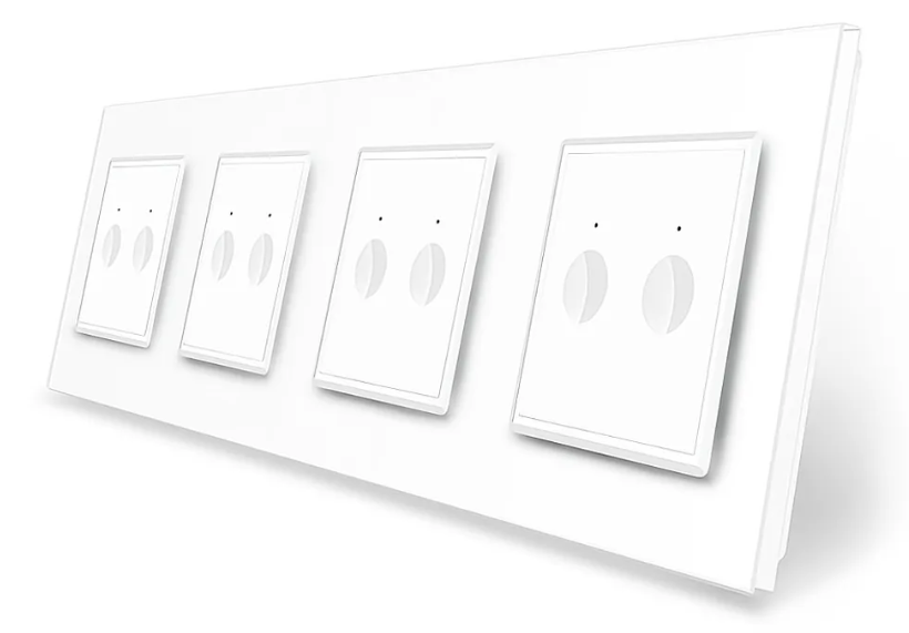 Фото Сенсорний прохідний вимикач Sense 8 сенсорів 2-2-2-2 біле скло Livolo