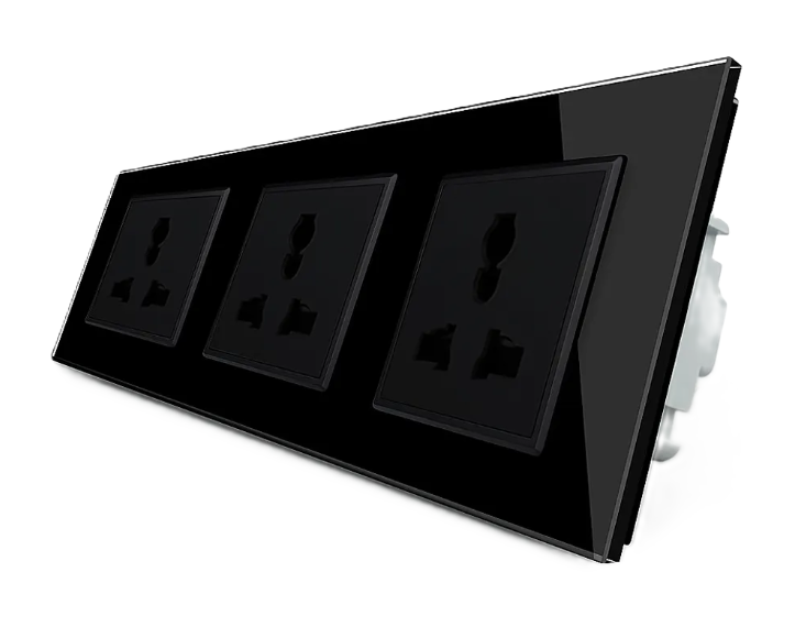 Фото Розетка потрійна універсальна чорне скло Livolo