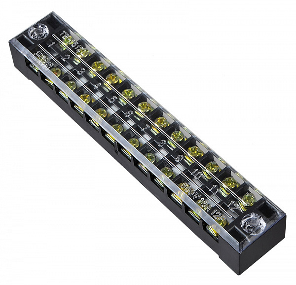 Фото Клеммная колодка защищенная карболитовая черная 12 полюсов 15 А ACKO