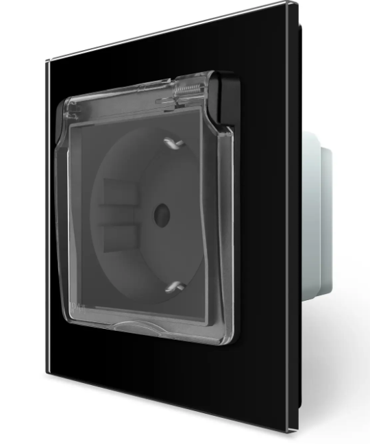 Фото 2 Розетка влагозащитная с крышкой черное стекло Livolo