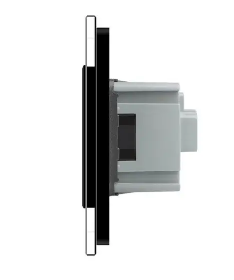 Фото 2 Сенсорний прохідний перехресний вимикач 2 сенсори 2 розетки чорне скло Livolo