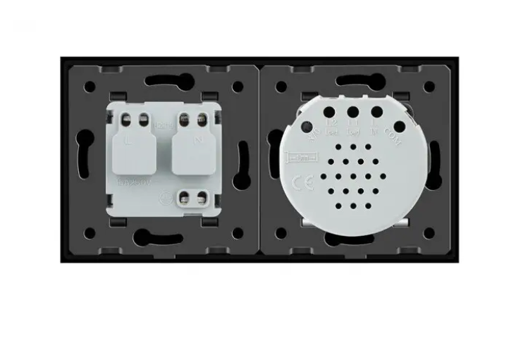 Фото 4 Сенсорный диммер 2 сенсоры 1 розетка черное стекло Livolo