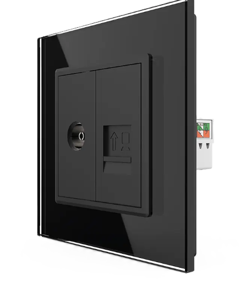 Фото Розетка комп'ютерна RJ-45 та ТВ розетка чорне скло Livolo