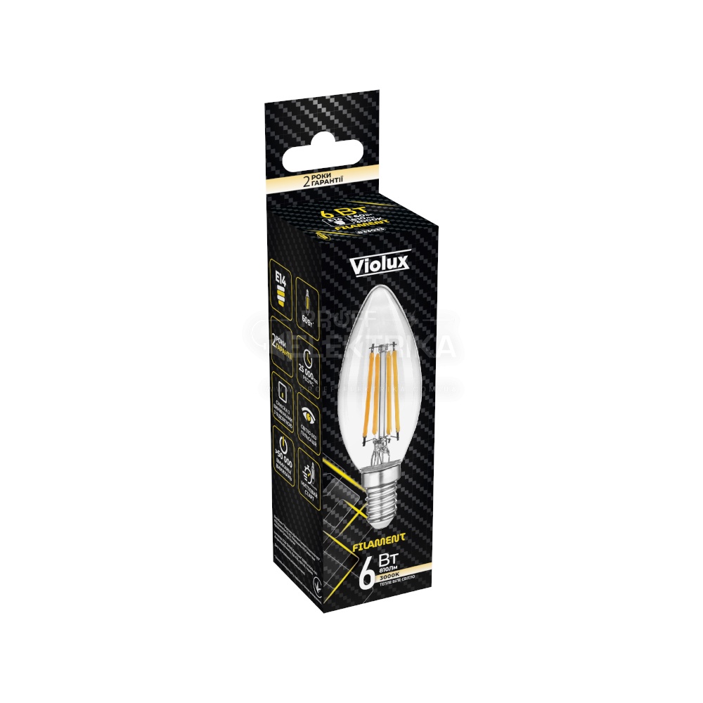 Фото 2 Лампа LED FILAMENT С37 6W E14 3000K VIOLUX 833033