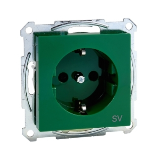 Фото SM Розтка Schuko с заземлением без защитной крышки со шторками зеленая