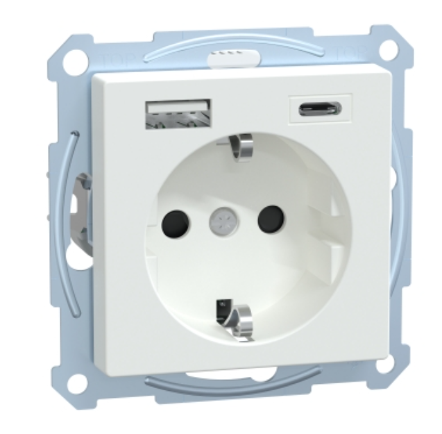 Фото MERTEN SM Розетка силова 16 A із зарядкою USB A+C 3 A активно-білий MTN2367-0325