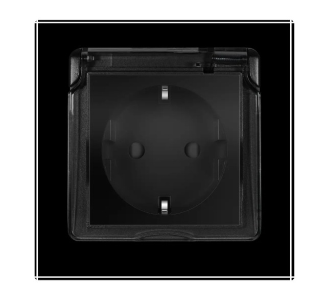 Фото Розетка влагозащитная с крышкой черное стекло Livolo