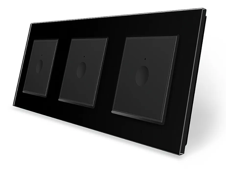 Фото Сенсорный выключатель Sense 3 сенсора 1-1-1 черное стекло Livolo