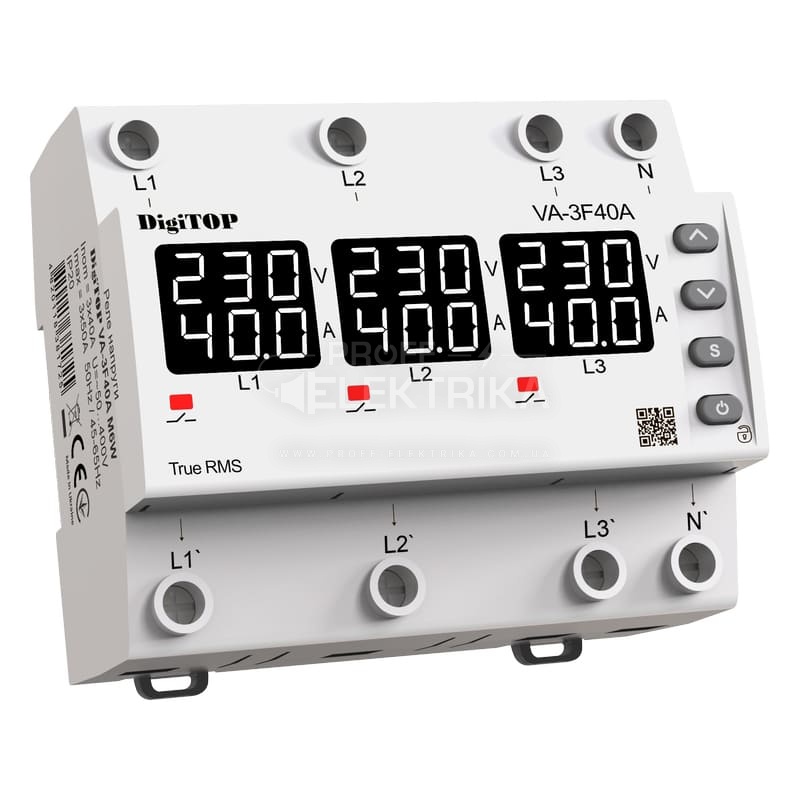 Фото Трехфазное реле напряжения с контролем тока VA-3F40A M6W DigiTOP