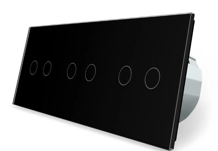 Фото Розумний сенсорний ZigBee вимикач 6 сенсорів 2-2-2 чорне скло Livolo