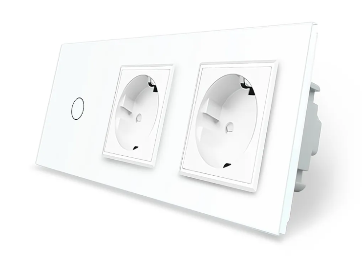 Фото Сенсорный диммер 1 сенсор 2 розетки белое стекло Livolo