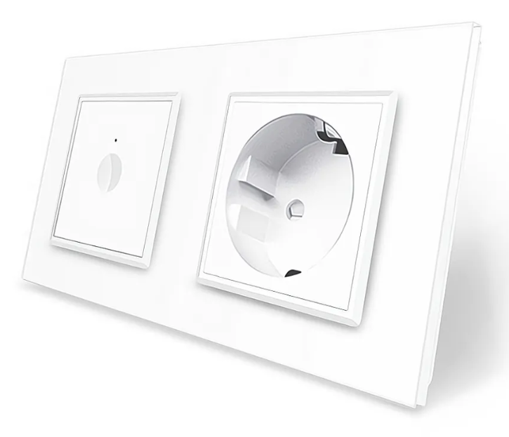 Фото Сенсорний вимикач Sense 1 сенсор 1 розетка біле скло Livolo