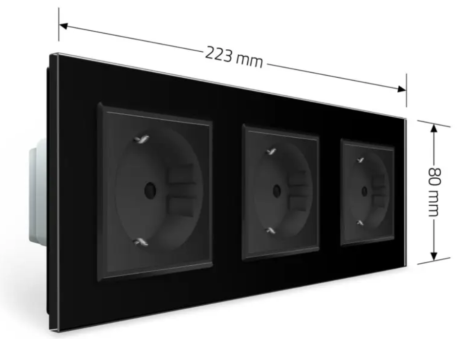 Фото 6 Розетка тройная с заземлением черное стекло Livolo