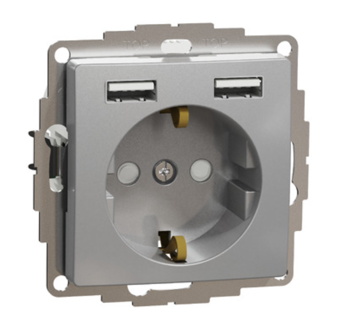 Фото Розетка із заземленням + 2 USB тип А Алюміній Sedna Design Schneider Electric