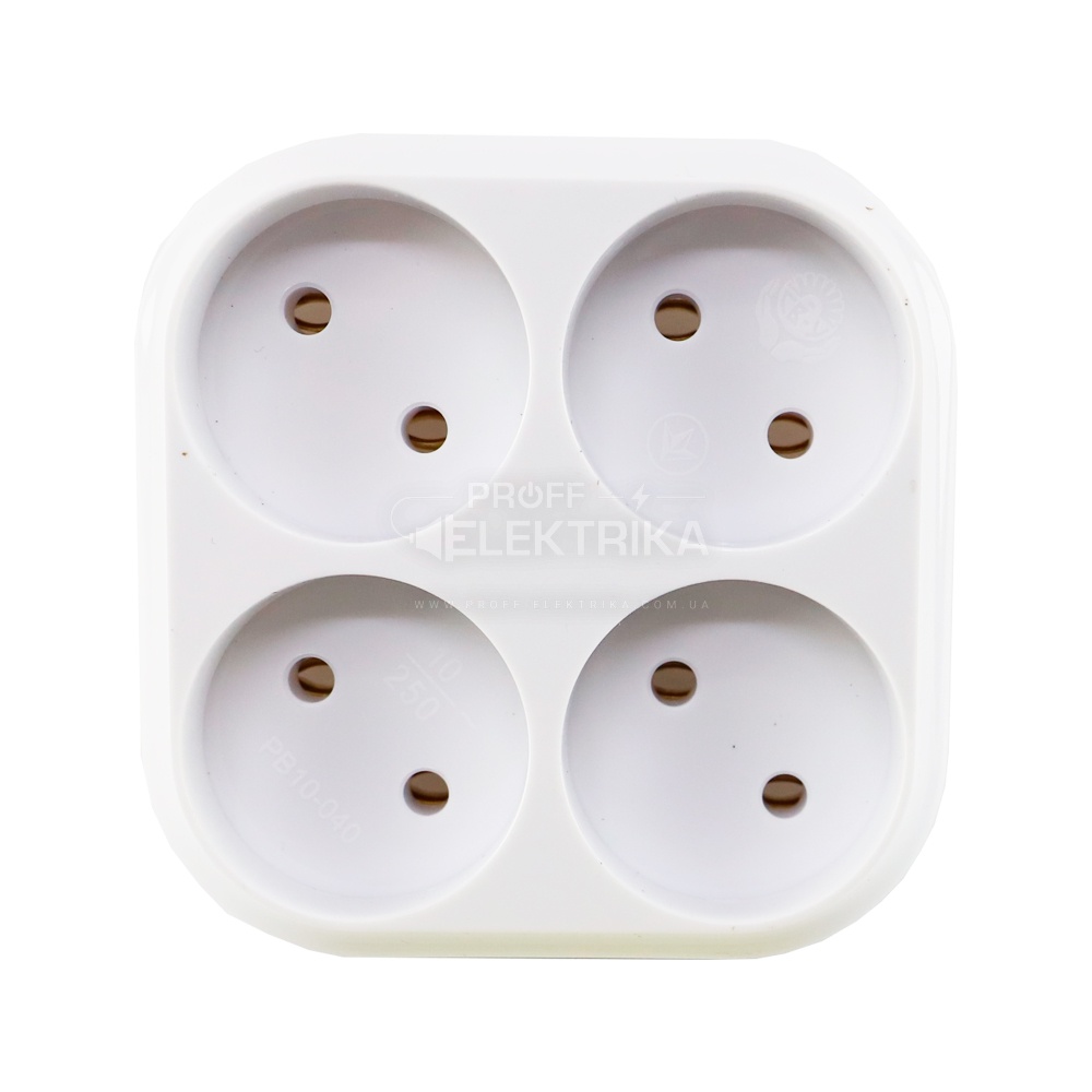 Фото Тройник без заземления 4 гнезда круглый 10A