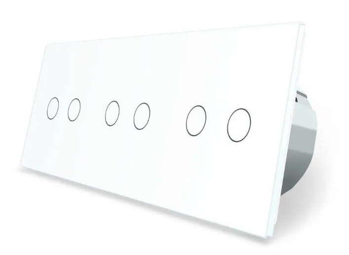 Фото Сенсорний прохідний перехресний вимикач 6 сенсорів біле скло 2-2-2 Livolo