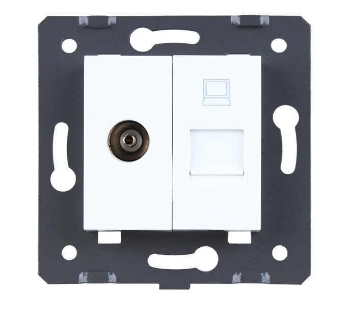 Фото 2 Механизм телевизионная и компьютерная розетка белый Livolo