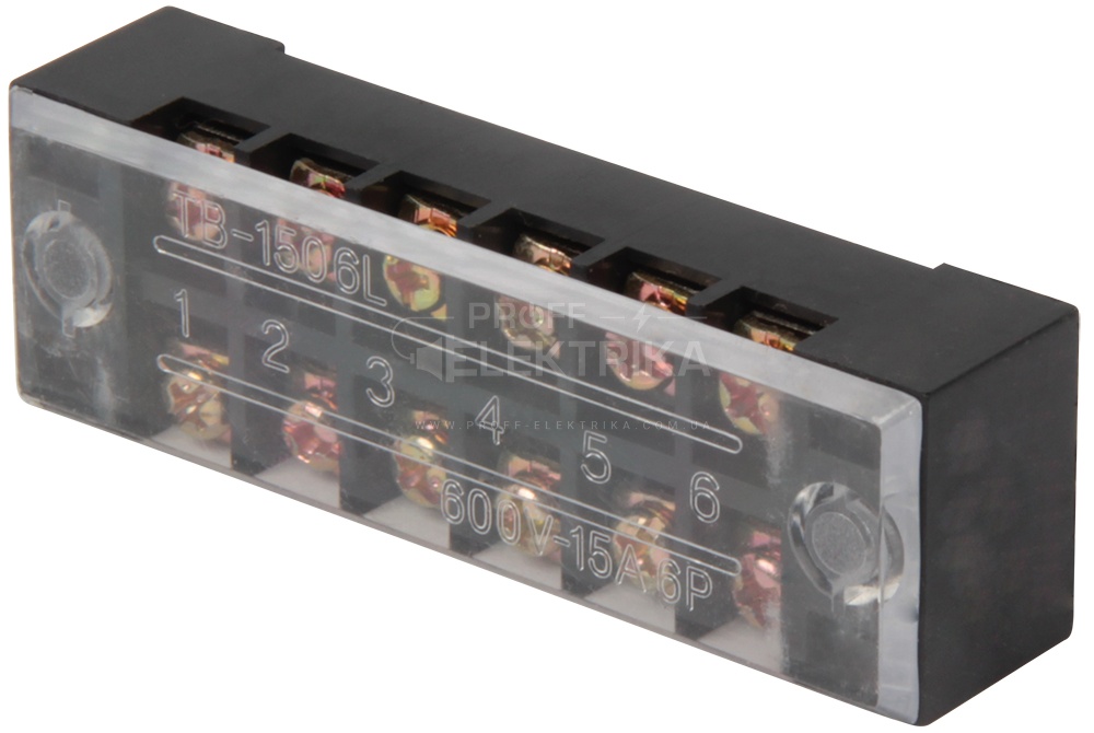 Фото Клемна колодка захищена чорна 6 полюсів 15 А E-NEXT