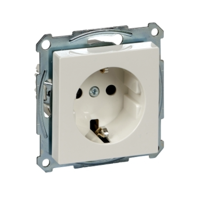 Фото Розетка Merten System M с заземлением и защитными шторками полярно-белый MTN2300-0319