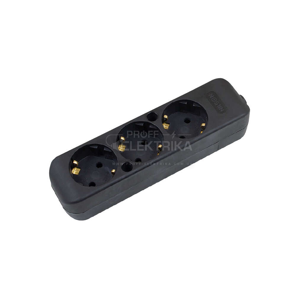 Фото Колодка Nilson 3 гнізда із заземленням чорна 43220100