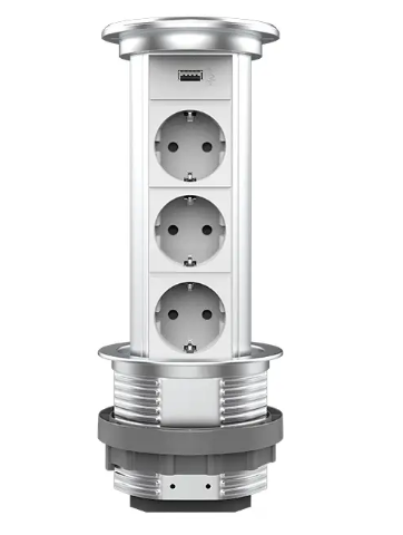 Фото Выдвижной блок из трех розеток USB и беспроводной зарядкой серый Livolo