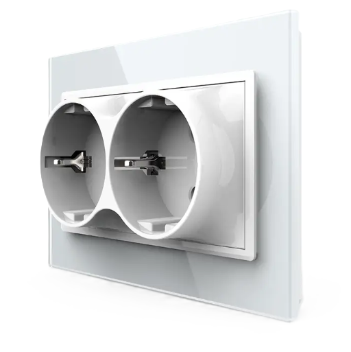 Фото Розетка двойная с заземлением белое стекло Livolo