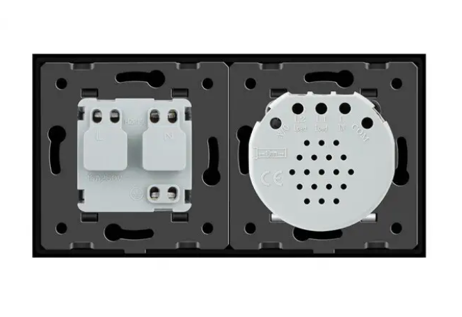 Фото 2 Сенсорний вимикач Розетка вологозахисна із кришкою чорне скло Livolo