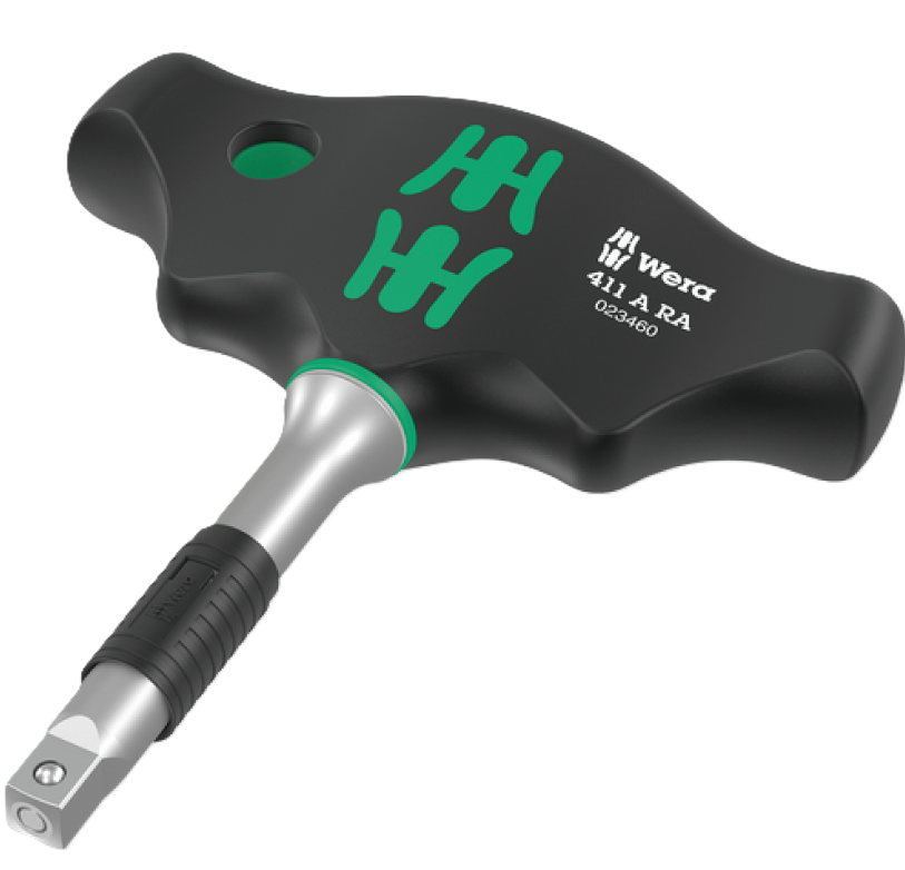 Фото Поперечная ручка - держатель WERA 411 A RA с реверсивной трещоткой 05023460001