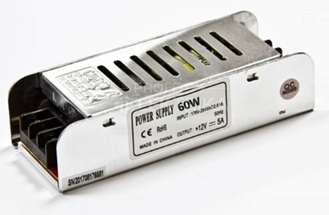 Фото Блок питания 12V 60W 5A металлический перфорированный №1