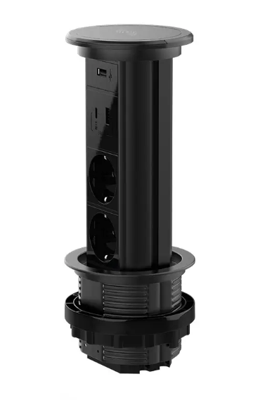 Фото 2 Висувний блок дві розетки USB USB-A USB Type-C та бездротова зарядка чорний Livolo