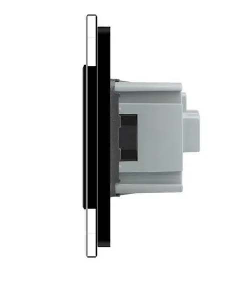 Фото 3 Сенсорний прохідний перехресний вимикач 2 сенсори 1 розетка чорне скло Livolo