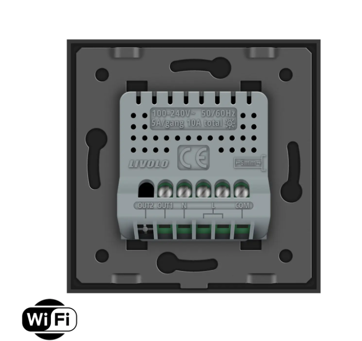 Фото 4 Умный сенсорный проходной выключатель Wi-Fi 1 сенсор черное стекло Livolo