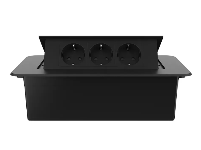 Фото 2 Меблева розетка потрійна з плавним відкриттям чорний Livolo