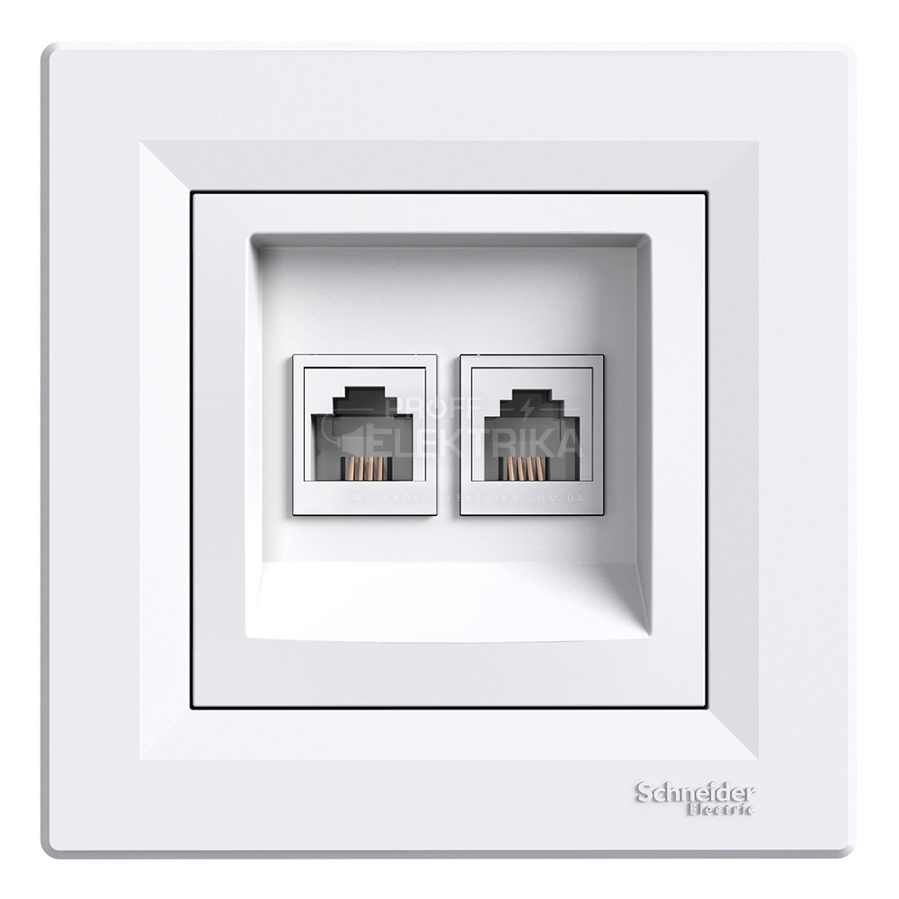 Фото Розетка телефонна Schneider Electric Asfora подвійна RJ11 біла