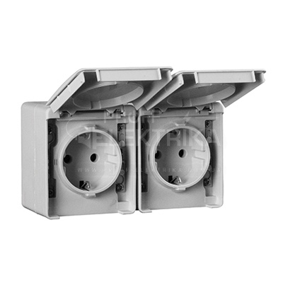 Фото Розетка двойная накладная с заземлением и крышкой IP65 Efapel