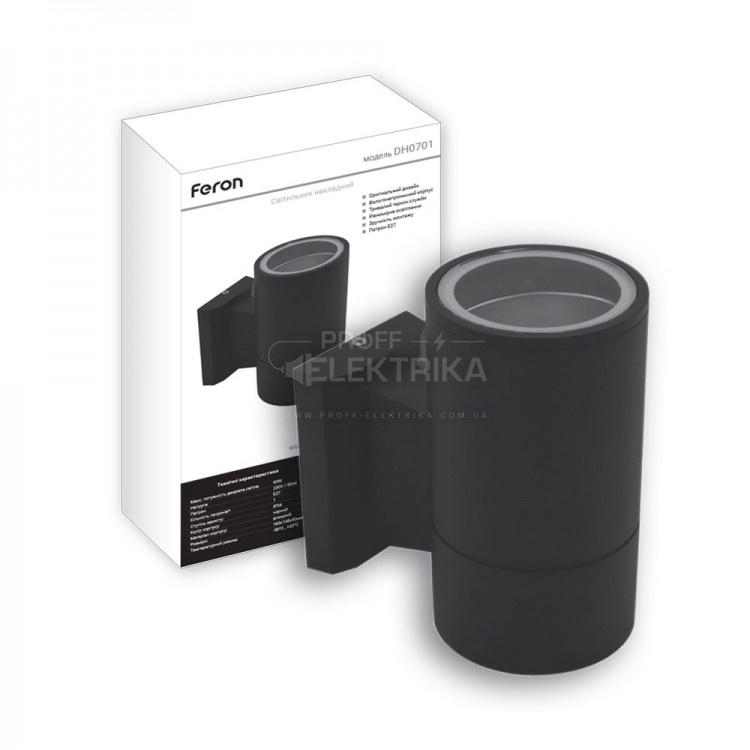 Фото 2 Светильник настенный монтаж E27 DH0701 Черный FERON