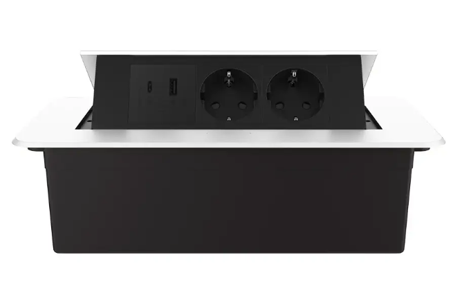 Фото 2 Меблева розетка з плавним відкриттям USB Type-C Power Delivery 36W чорний у білому Livolo