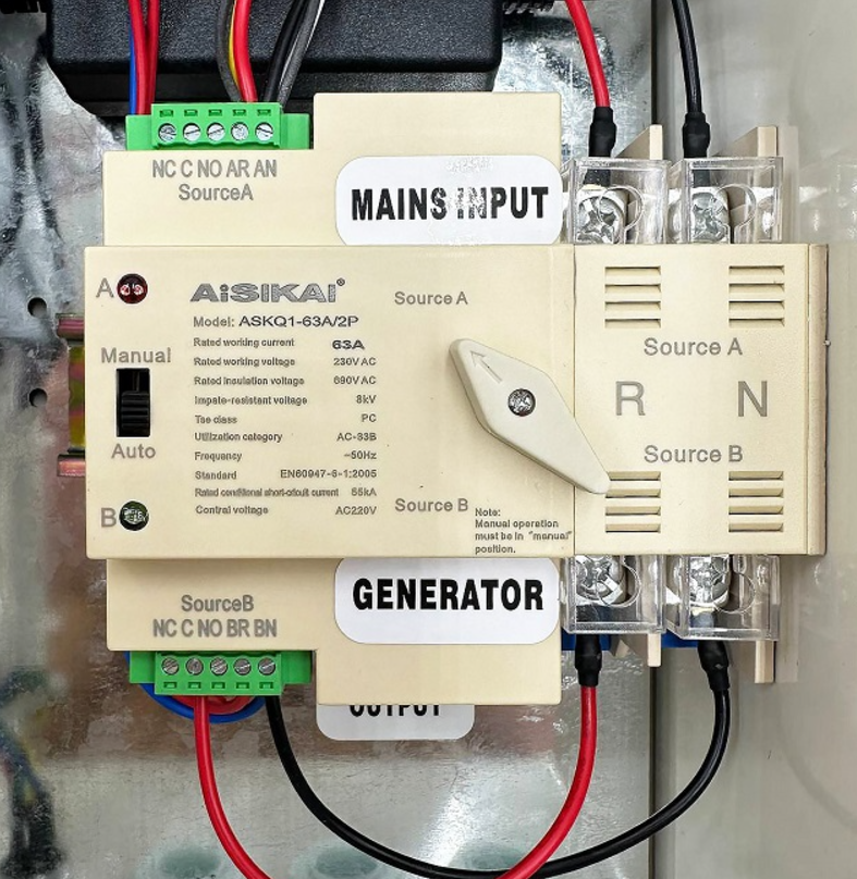 Фото 6 Автоматический ввод резерва автоматика ATS/АВР AISIKAI ASKQ-63A/2P для дизельных генераторов 5кВт – 20 кВт (220 В)