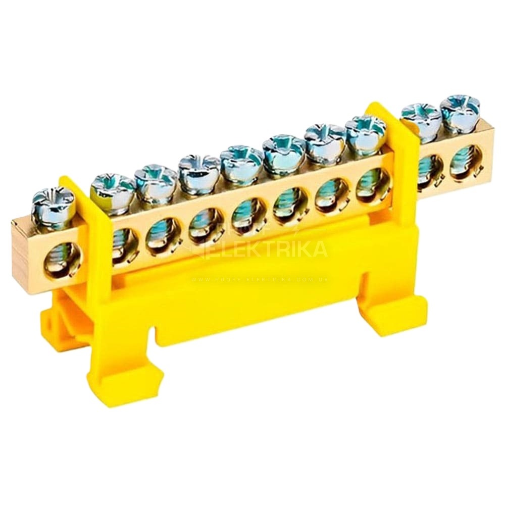 Фото Шина нулевая на DIN-рейку 10 отверстий желтый TAKEL