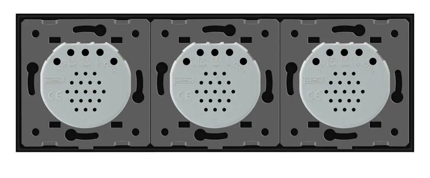 Фото 3 Сенсорний вимикач 4 сенсора 1-1-2 чорне скло Livolo