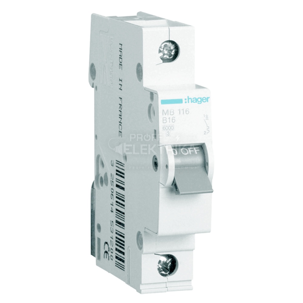 Фото Автоматичний вимикач HAGER MB116A 1P 16A 6кА B