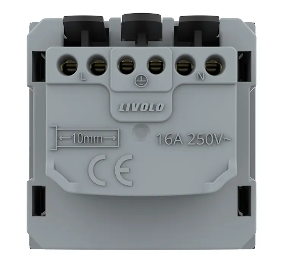 Фото 4 Механизм розетка с самозажимными клеммами с заземлением черный Livolo
