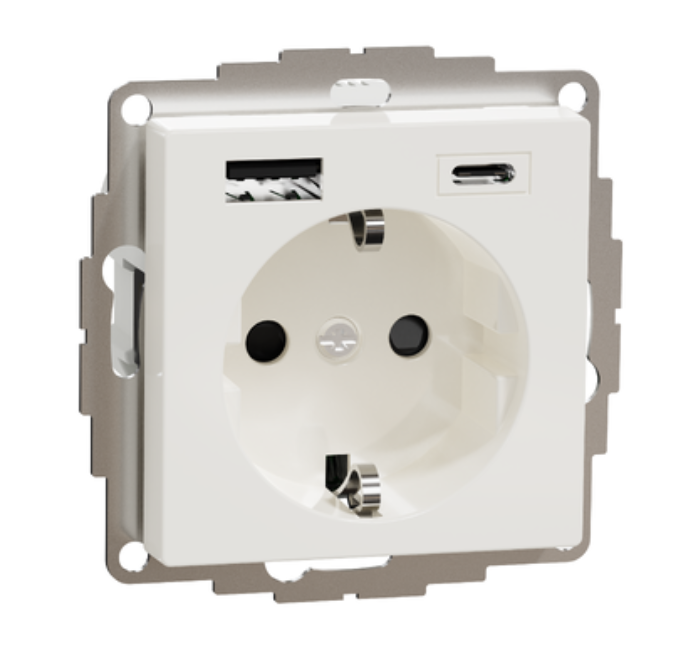 Фото MERTEN SM Розетка силова 16 A із зарядкою USB A+C 3 A полярно-білий MTN2367-0319