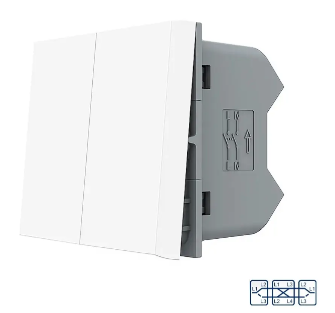 Фото Механизм двухклавишный перекрестный выключатель белый Livolo