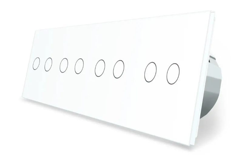 Фото Сенсорный проходной выключатель 8 сенсоров 2-2-2-2 белое стекло Livolo