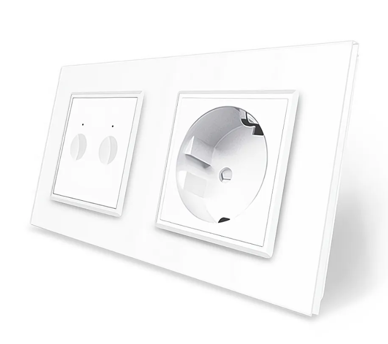 Фото Сенсорний вимикач Sense 2 сенсора 1 розетка біле скло Livolo